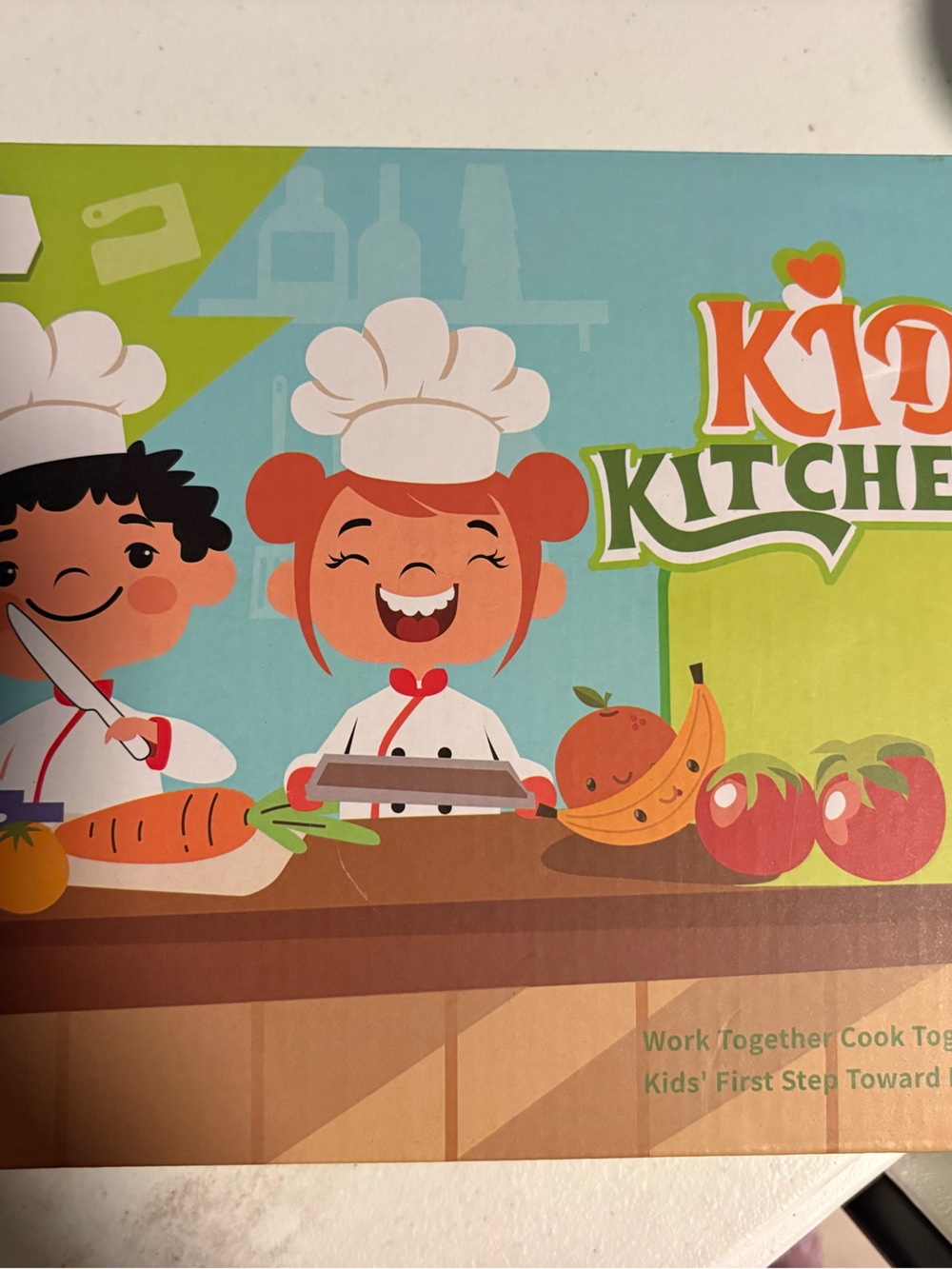 Amazon Kids Kitchen Playset Box Art - Blue, Green, Orange, Red, Brown
